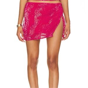 Lovers + Friends Selma Sequin Mini Skirt Magenta Pink XXS Side Slit Revolve